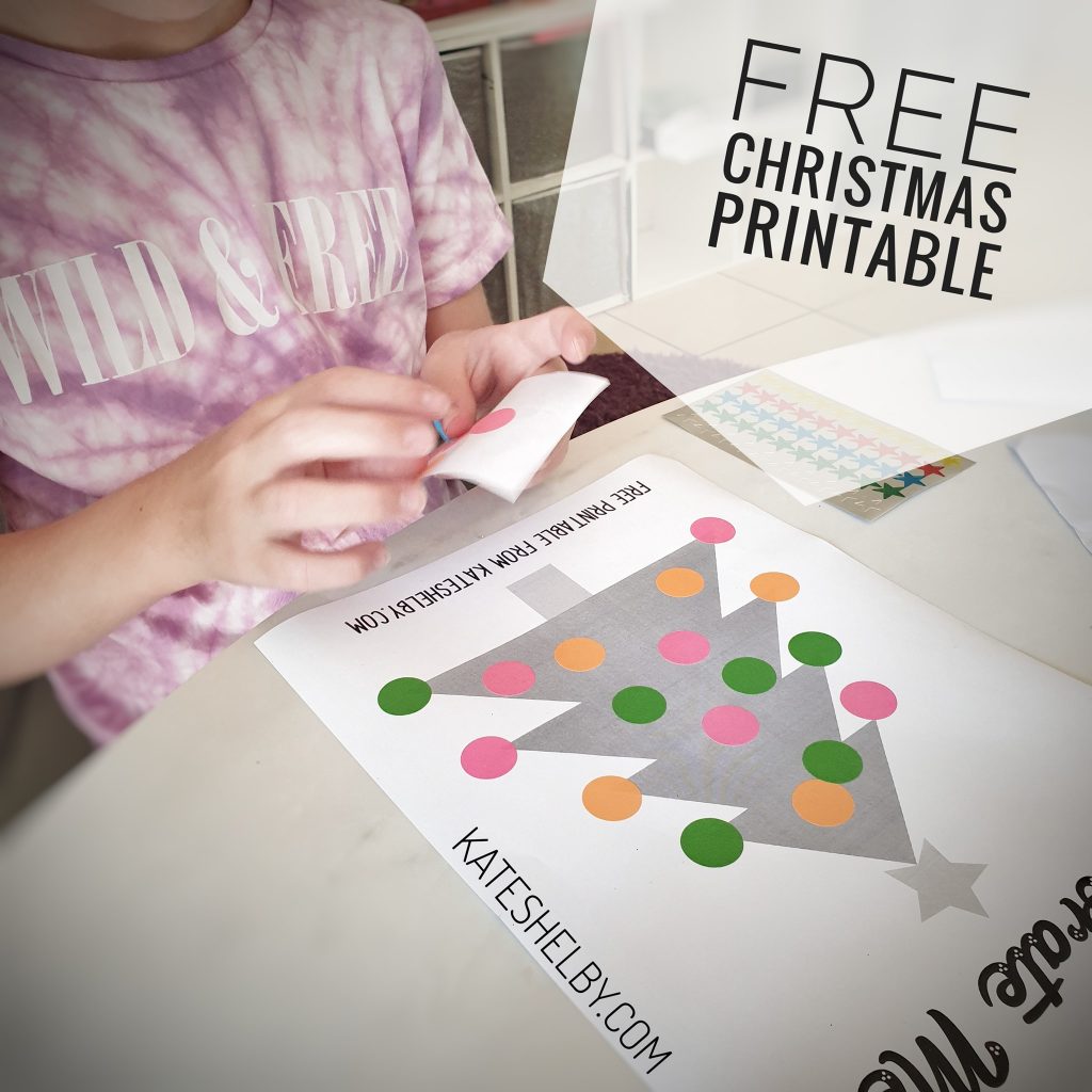 Using Coloured Dot Stickers To Decorate Printable Christmas Tree